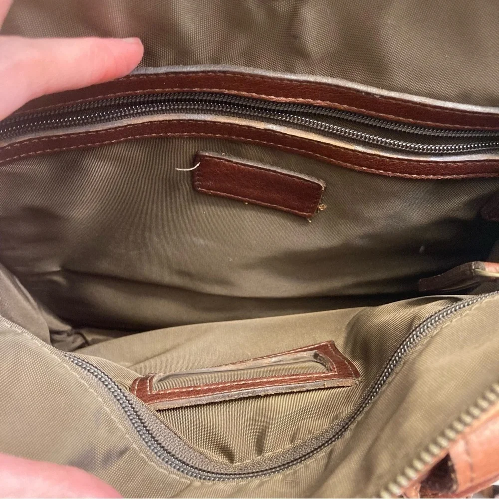 Allen Edmonds brown leather convertible backpack laptop bag carryon travel